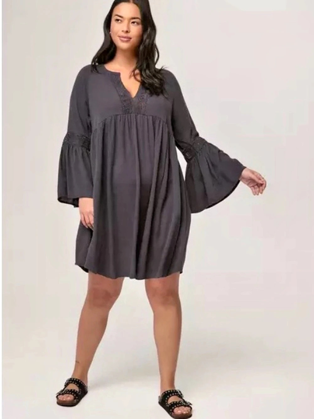 Torrid Festi LS Bell Slv Raglan Dress Mini Gray 2X